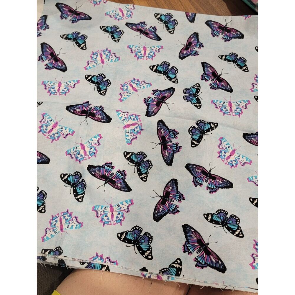 NEW Cotton fabric BLUE PURPLE BUTTERFLIES SKY Butterfly 2yards Joanns